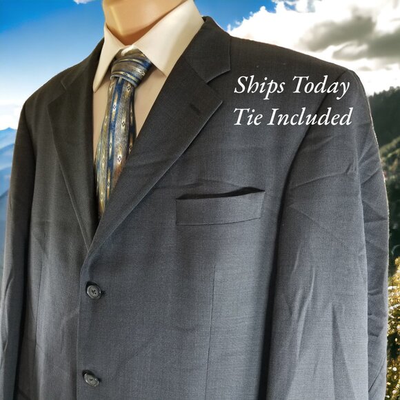 S Cohen Men's 46L Blue Check 100% Wool Suit Pants 42X30 & Tie 11022 - Picture 1 of 12